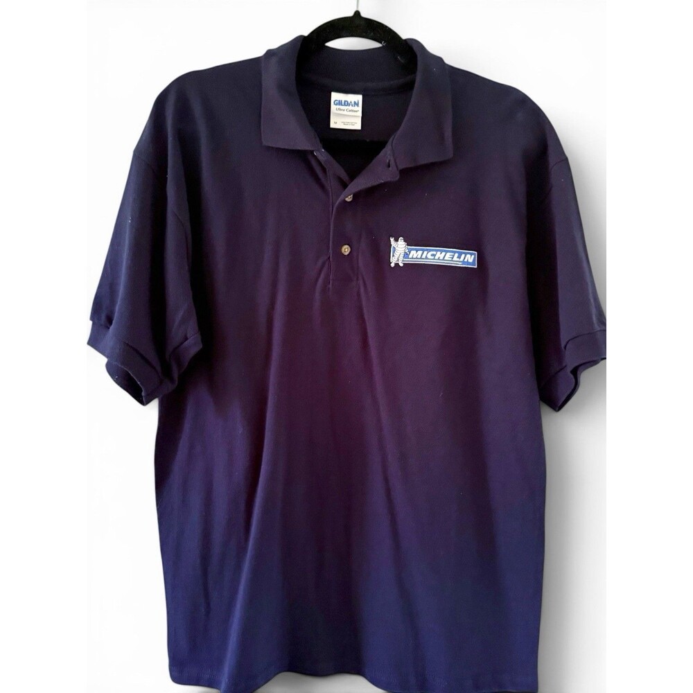 Michelin Men's Navy Blue Polo Shirt Sleeve Shirt 100% Cotton Size Medium M Logo